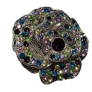 Elegant Retro Multicolor Rhinestone Silver Tone Flower Brooch Pendant Jewelry
